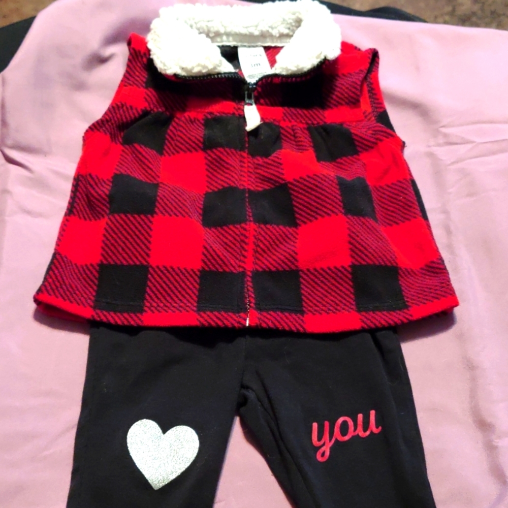 Carter's Size 3 month Red Buffalo Plaid outfit